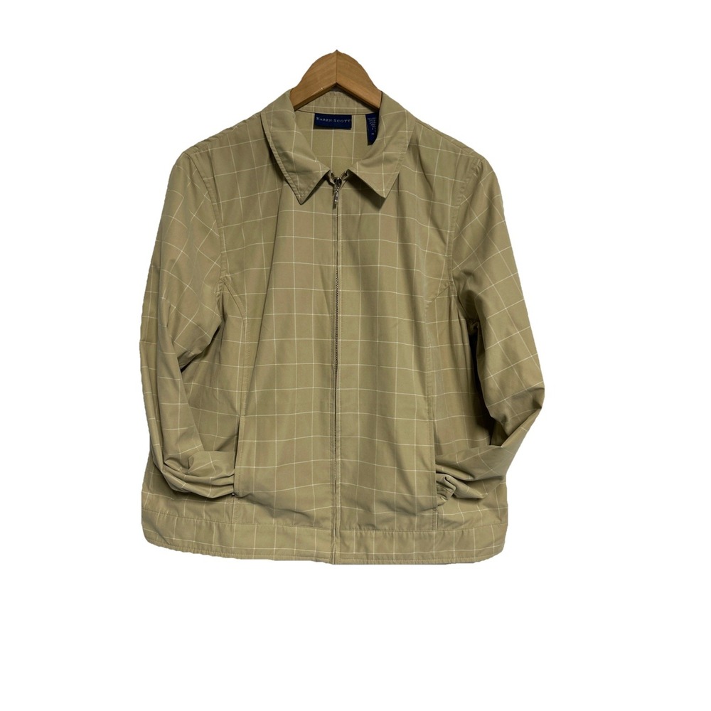 KAREN SCOTT Full Zip‎ Women's Large Window Pane Khaki Jacket Pockets Lightweight
